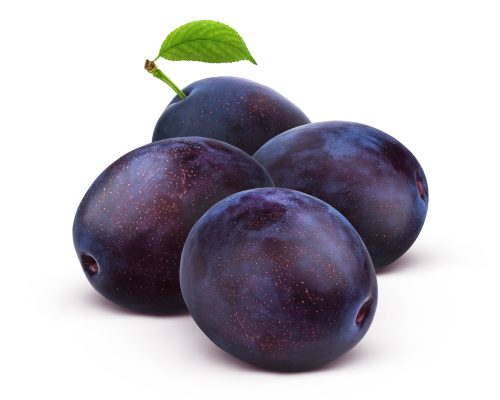 Whole plums isolated on white background with clipping path